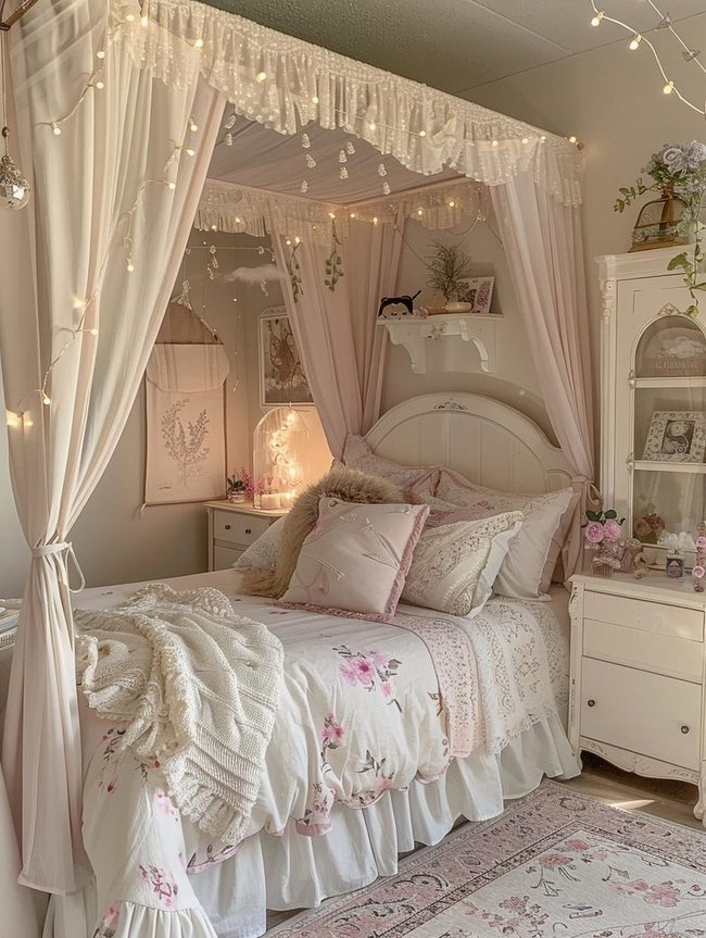 Blush Pink Resting Area with Vintage Layers