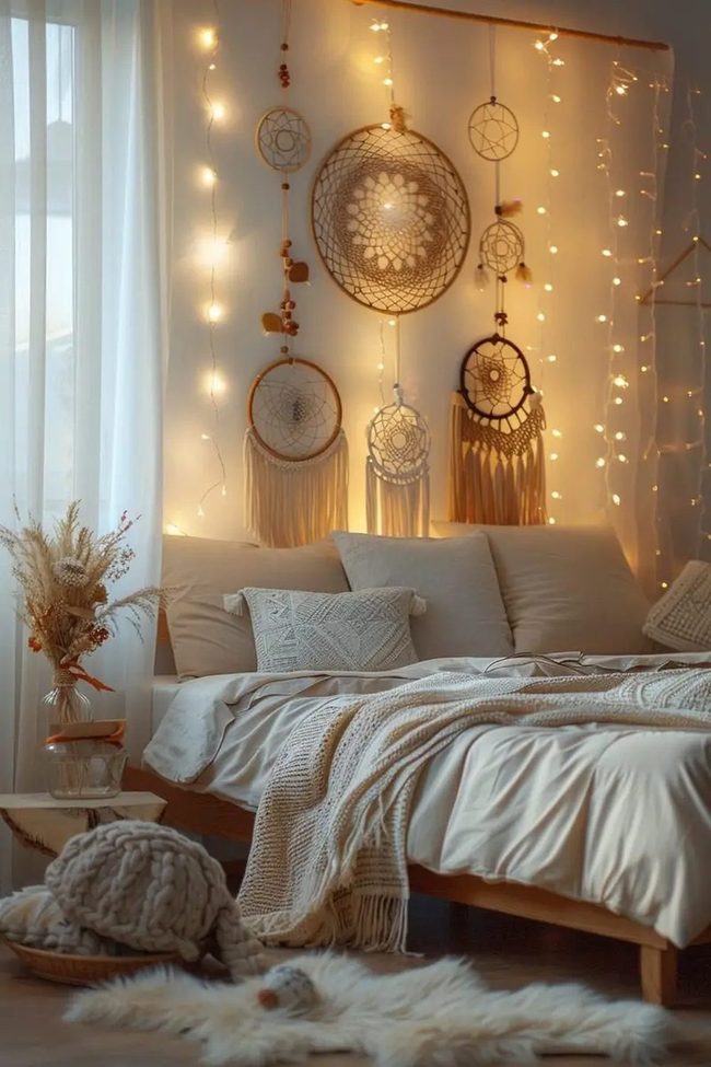 Golden Lights Boho Bedroom