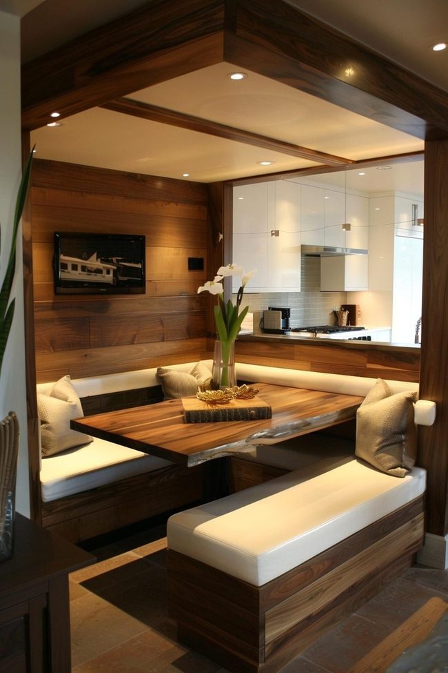 Cream Cushioned Eatery Banquette