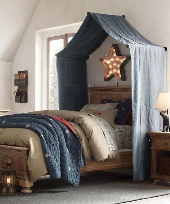 Navy Canopy Bedroom With Starlight