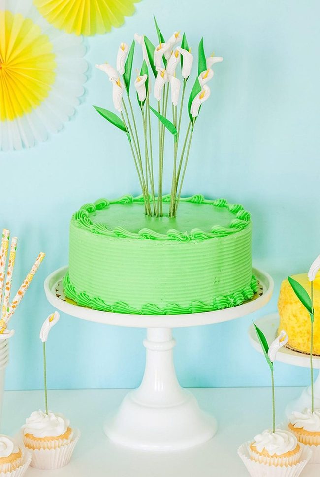 Green Frosted Cake With Flower Garden
