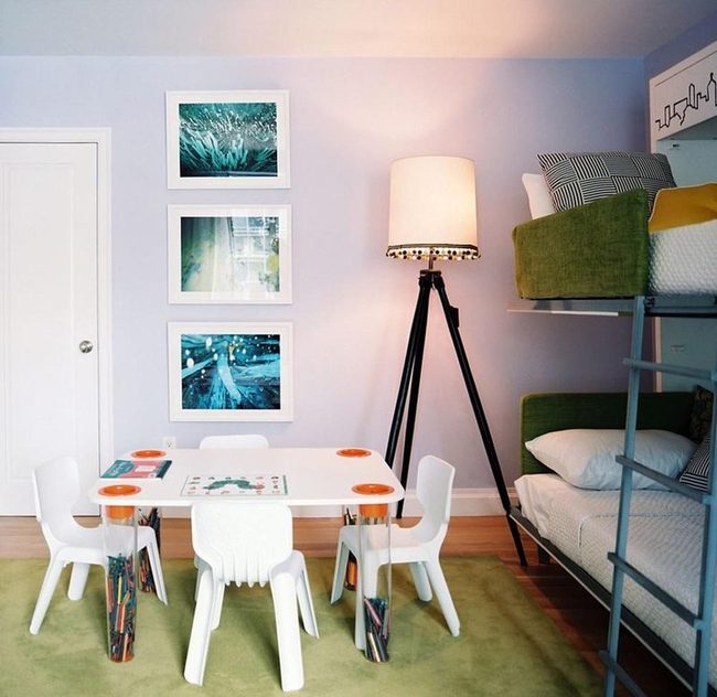 Purple Walls, Green Rug Playroom