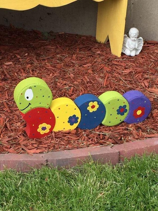 Colorful Stone Caterpillar Garden
