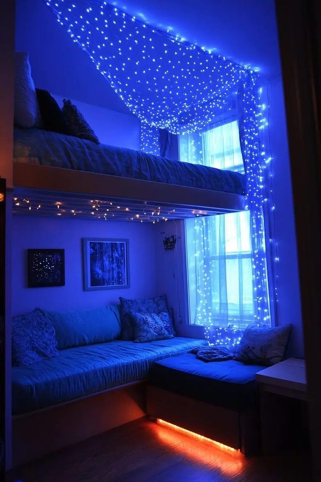 Blue Cascading Light Bedroom