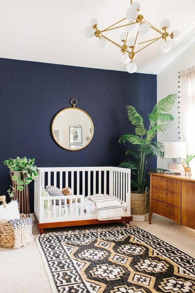 Dark Blue Nursery with Gold Mirror