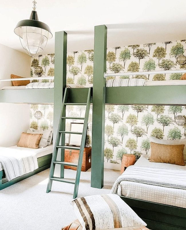 Green Beams Brown Accents Bedroom