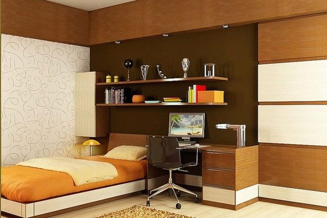 Orange Pop Brown Wood Bedroom