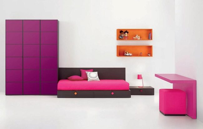 Purple Wall Storage With Pink Accents