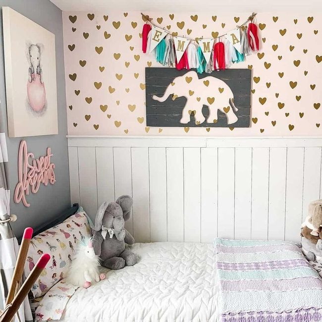 Pink Hearts Gold Elephants