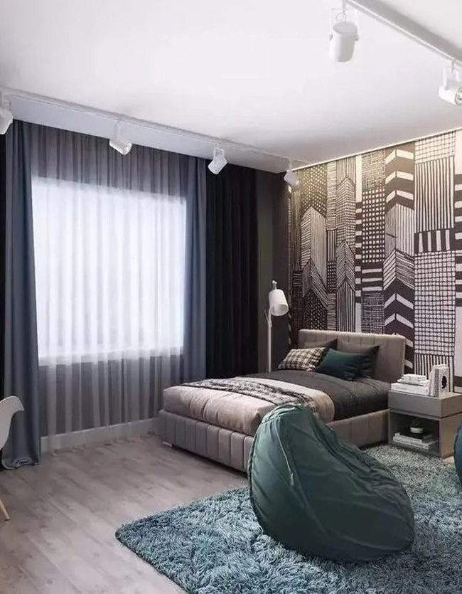 Gray And Blue Bedroom Geometry