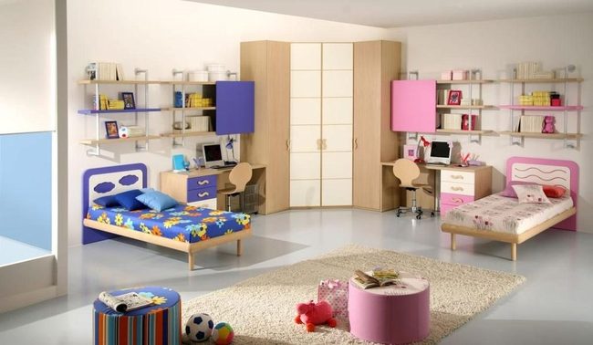 Blue And Pink Twin Bedroom