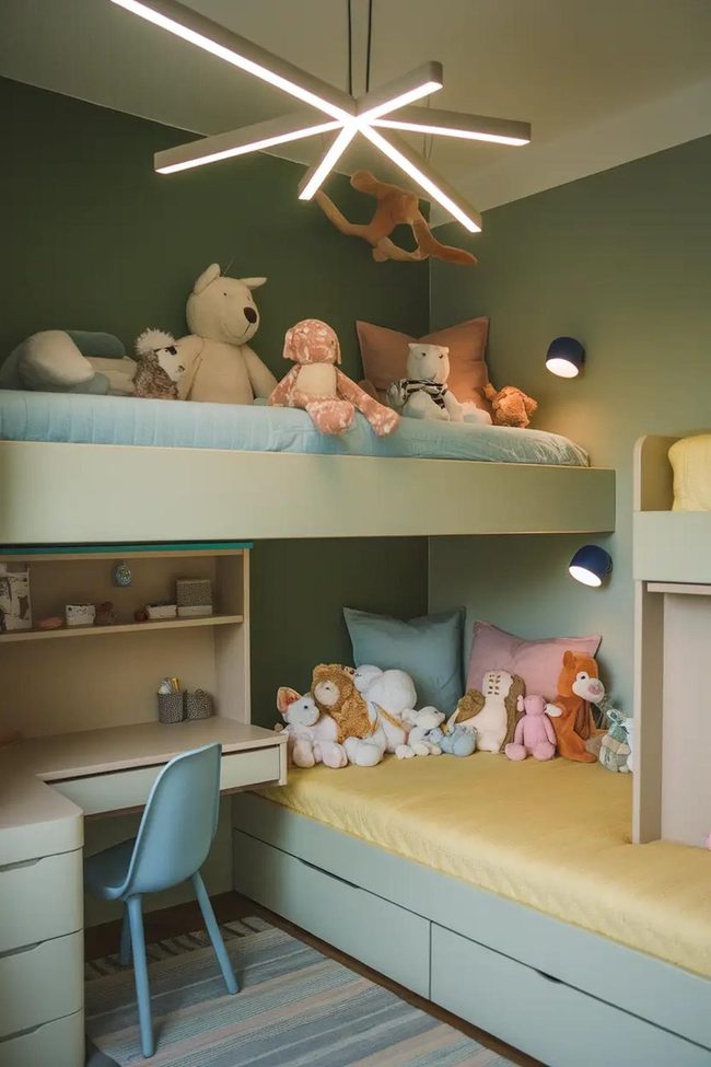 Stacked Wooden Beds With Systems