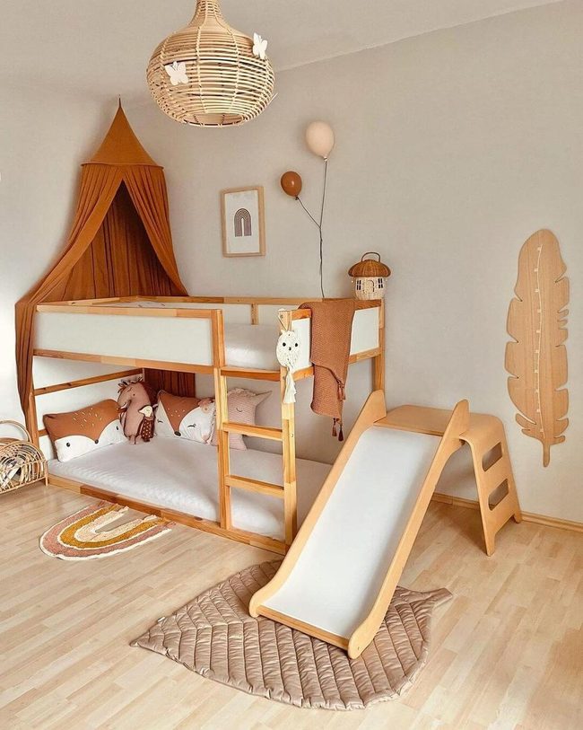 Wooden Bunk Bed With Slide