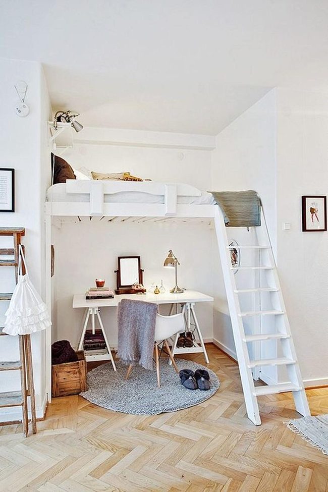White Loft Bed Study Nook