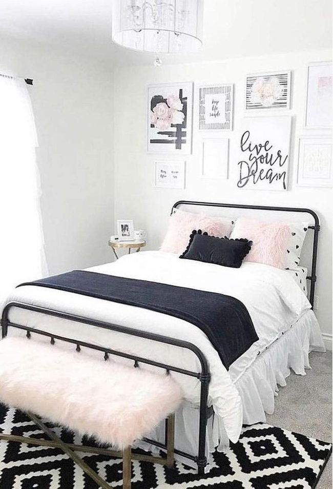 Pink Fur And Black Metal Bedroom