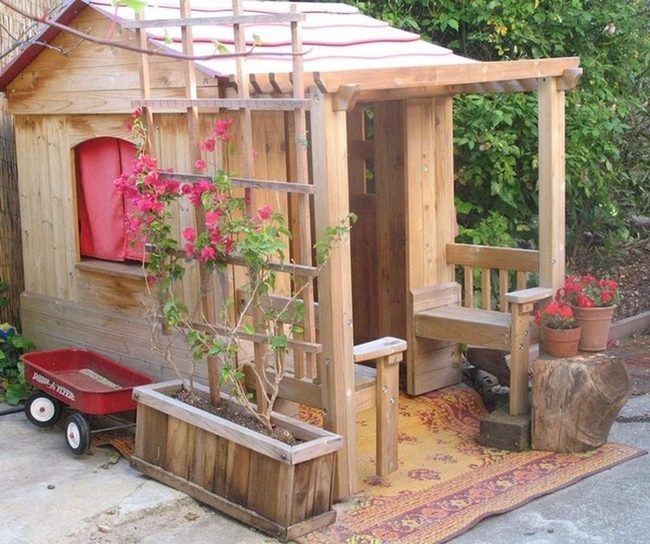 Wooden Playhouse Pink Garden