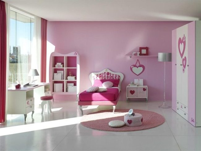 Pink Bedroom With Heart Mirrors