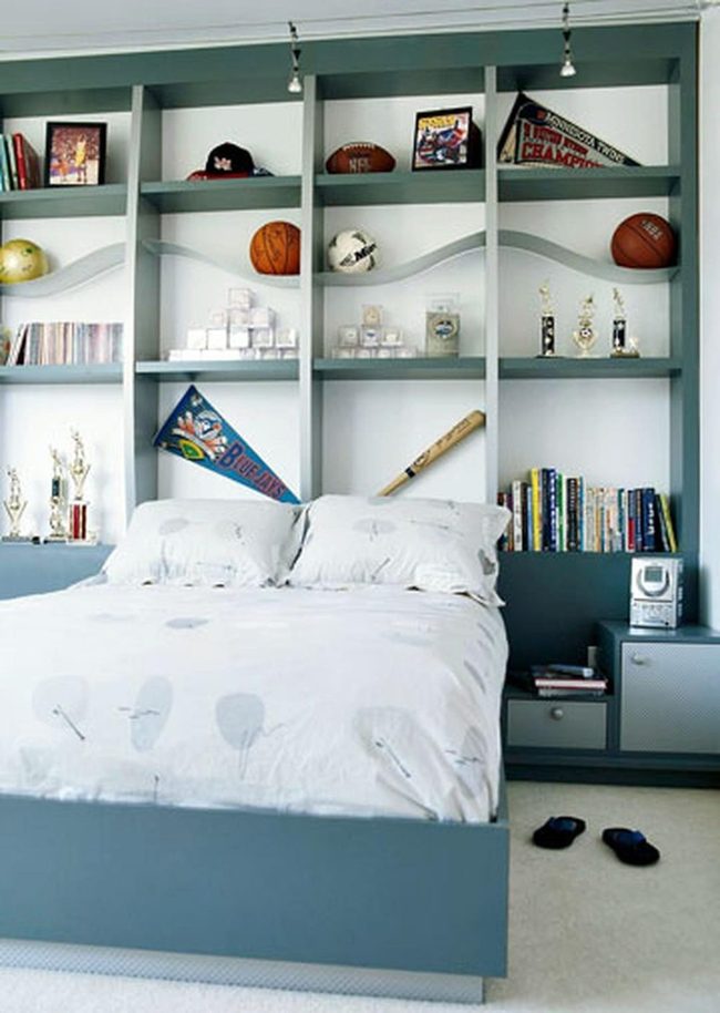 Blue and White Athletic Bedroom
