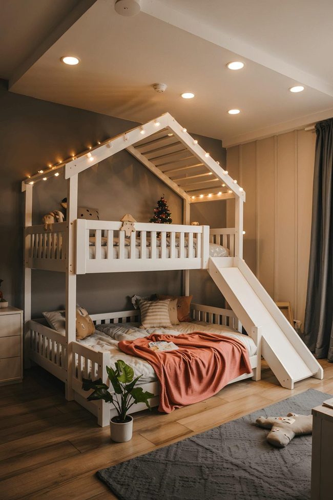 White House Bunk Bed With Coral Accents