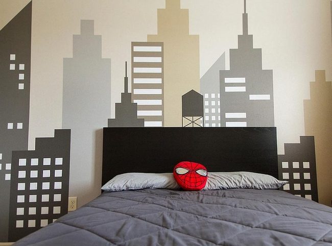 Gray Skyline Bedroom Mural