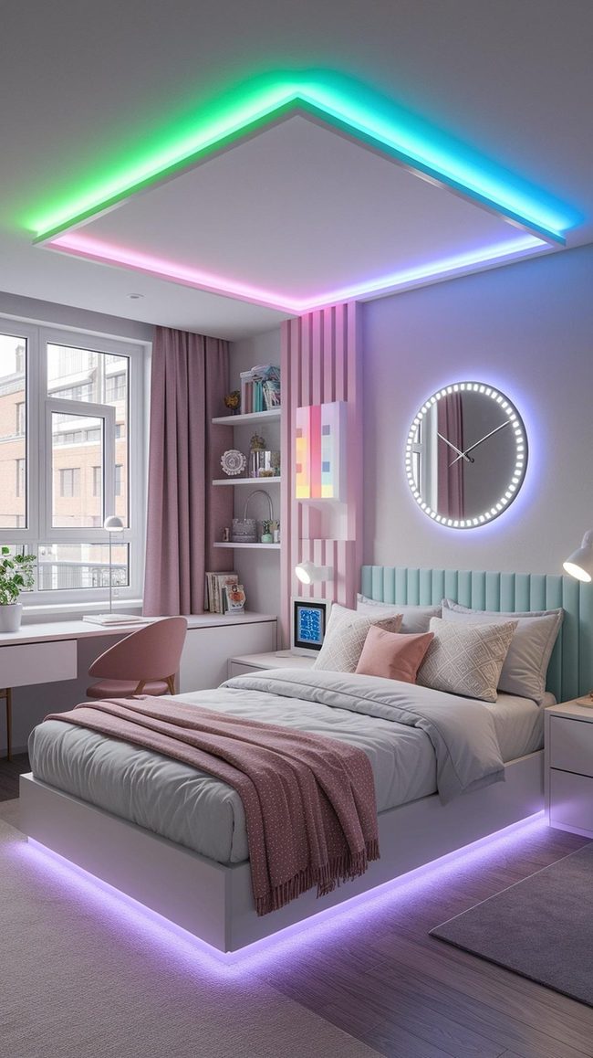 Ceiling Led Strips Illuminate Modern Teen Spaces