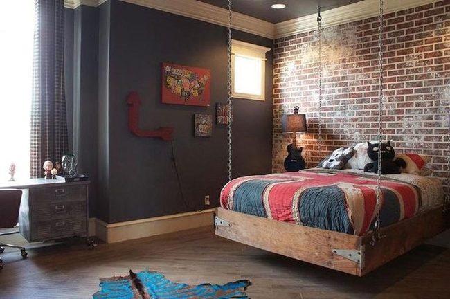 Suspended Bed, Exposed Brick