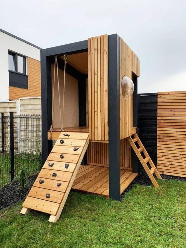 Wooden Climbing House With Swing