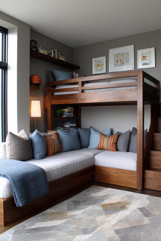Gray L-Shaped Bunk Bed Corner