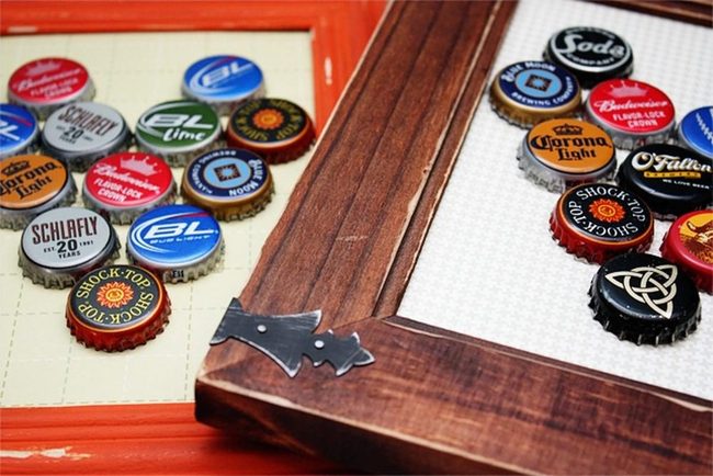 Colorful Bottle Caps On Wood