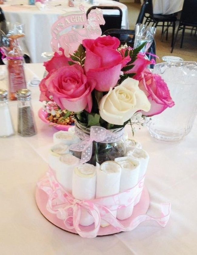 Pink Roses With Diaper Centerpiece