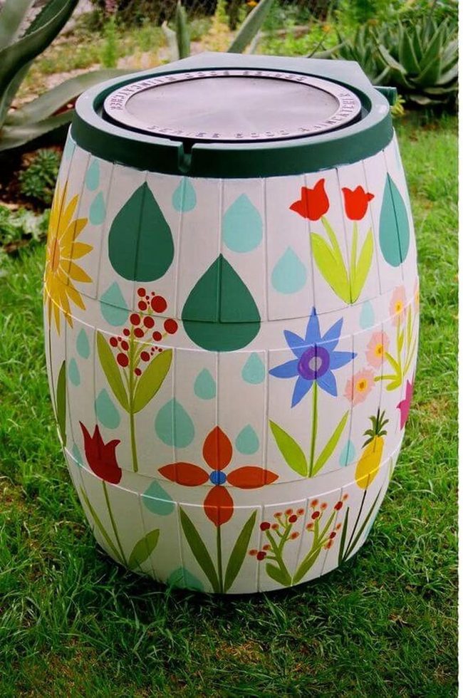 Painted Rain Barrels, Garden Art