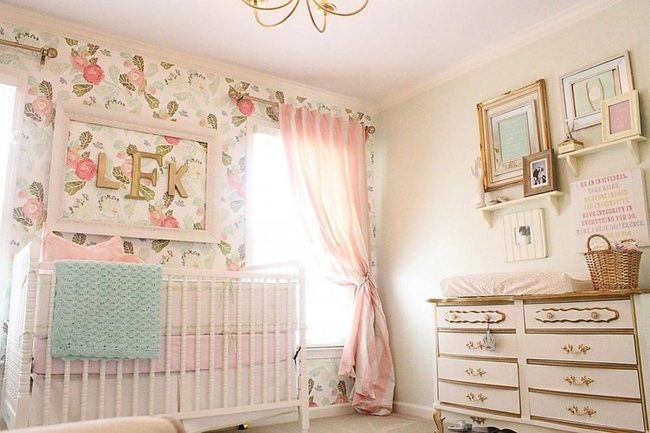 Pink Nursery, Gold Letters, Floral Dreams