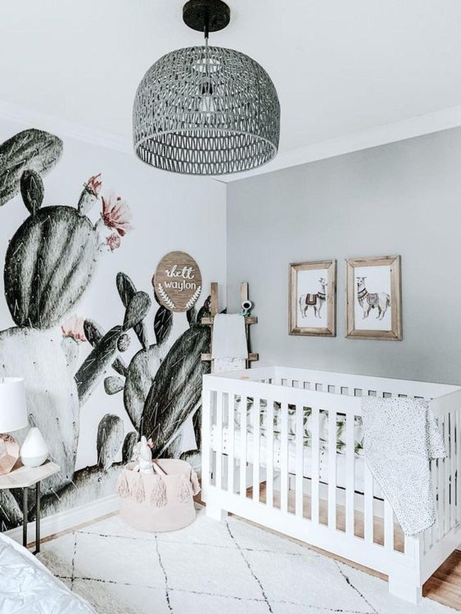 Cactus Mural Gray Nursery