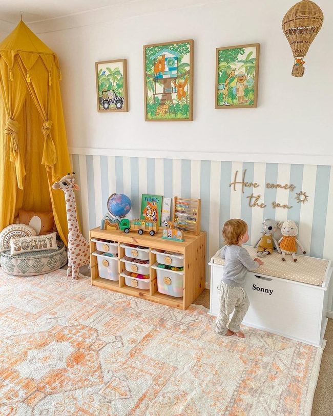 Yellow Striped Playroom For Kids