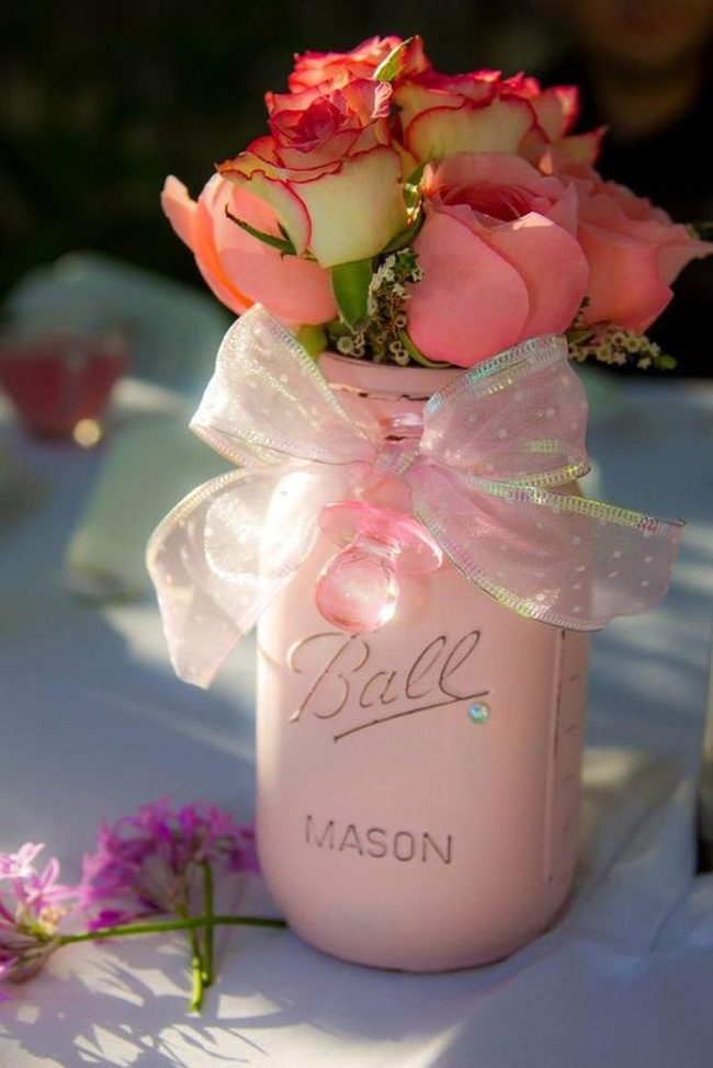 Pink Roses, Golden Edges, Mason Jar