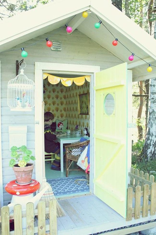Blue Wooden Playhouse Yellow Door