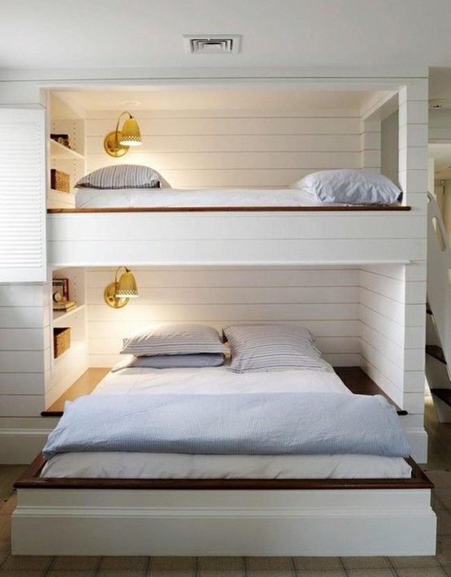 White Built-In Bunks, Yellow Light