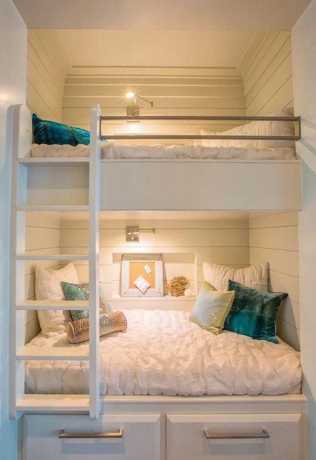 White Bunk Beds, Teal Accents