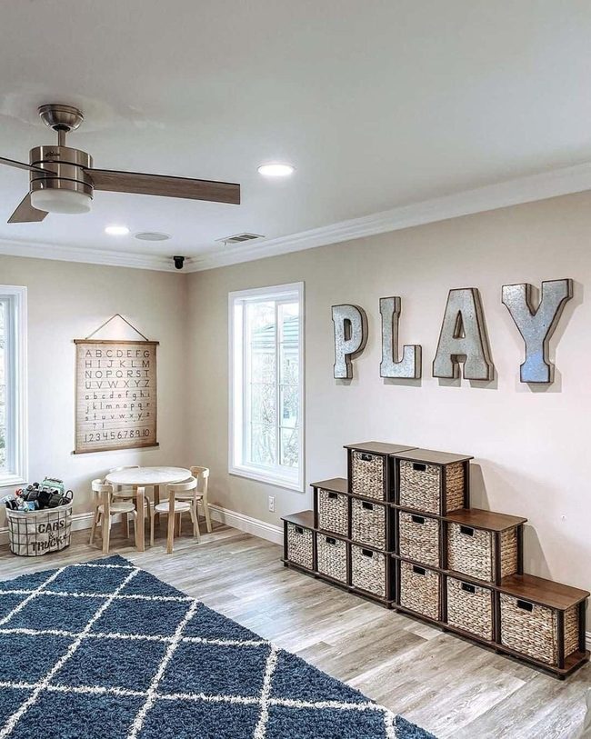 Blue Rug Playroom Storage