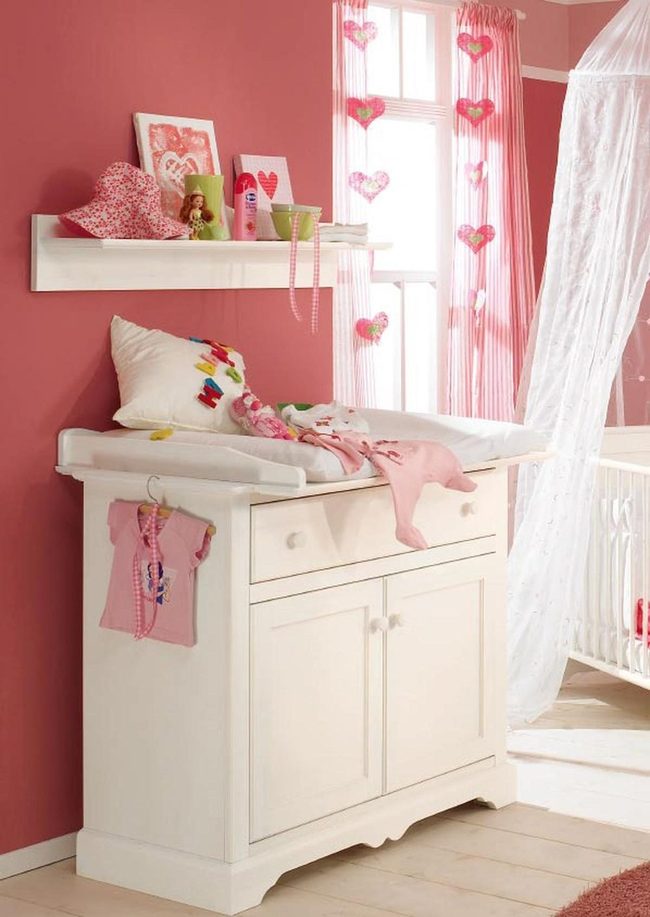 Pink Nursery With Heart-Shaped Curtains