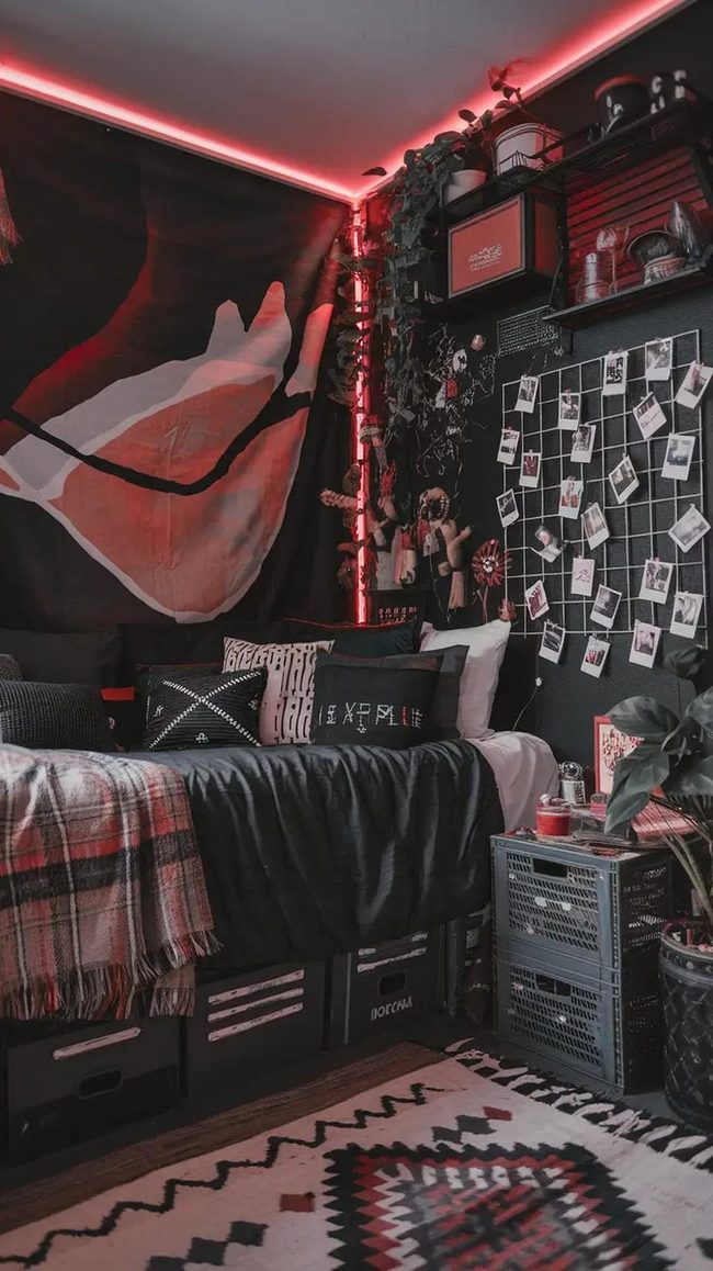 Charcoal Walls Purple Lamps Rebellion
