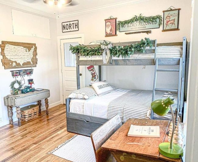 Grey Bunk Beds, Striped Warmth