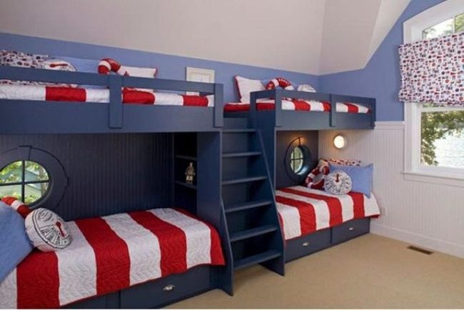 Dark Blue Bunk Beds, Nautical Stripes