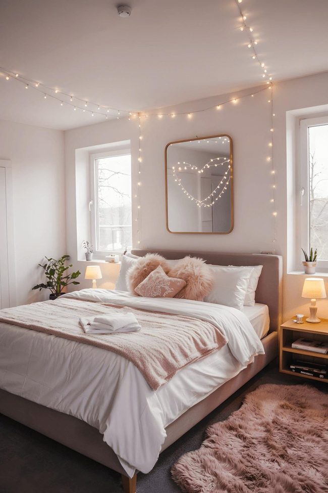 Pink Pillows With Glowing Heart Lights