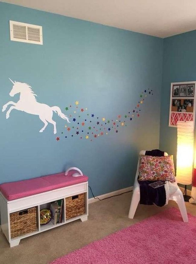 Blue Walls White Unicorn Stars