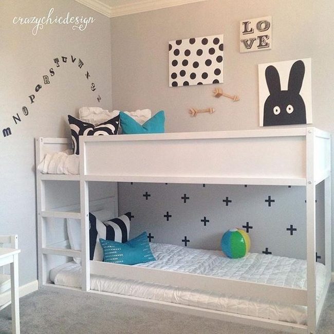 White Bunk Beds, Turquoise Accents