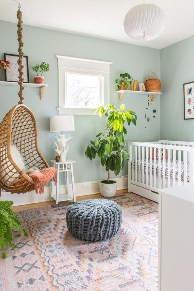 Soft Green Nursery With Natural Wood