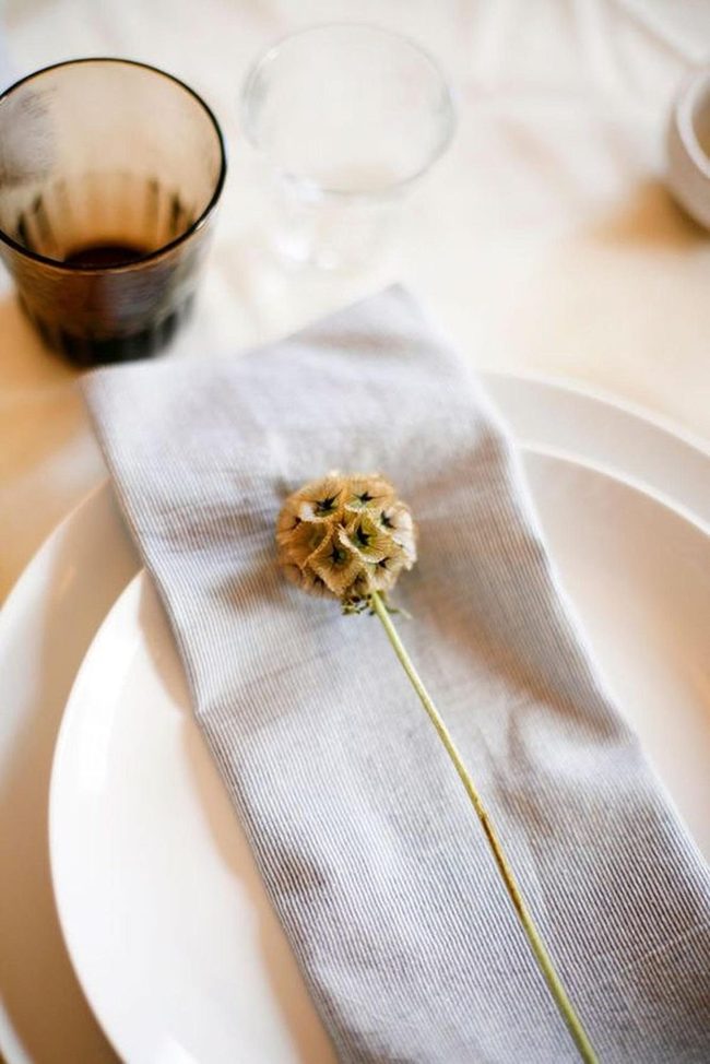 Stripped Gray Napkin, White Plate