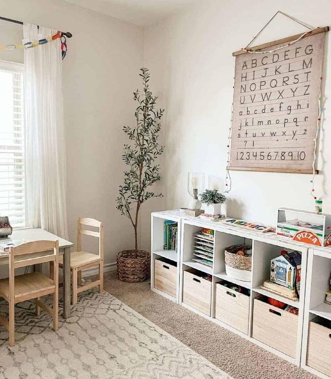 White Wood Cubbies, Natural Storage Bins