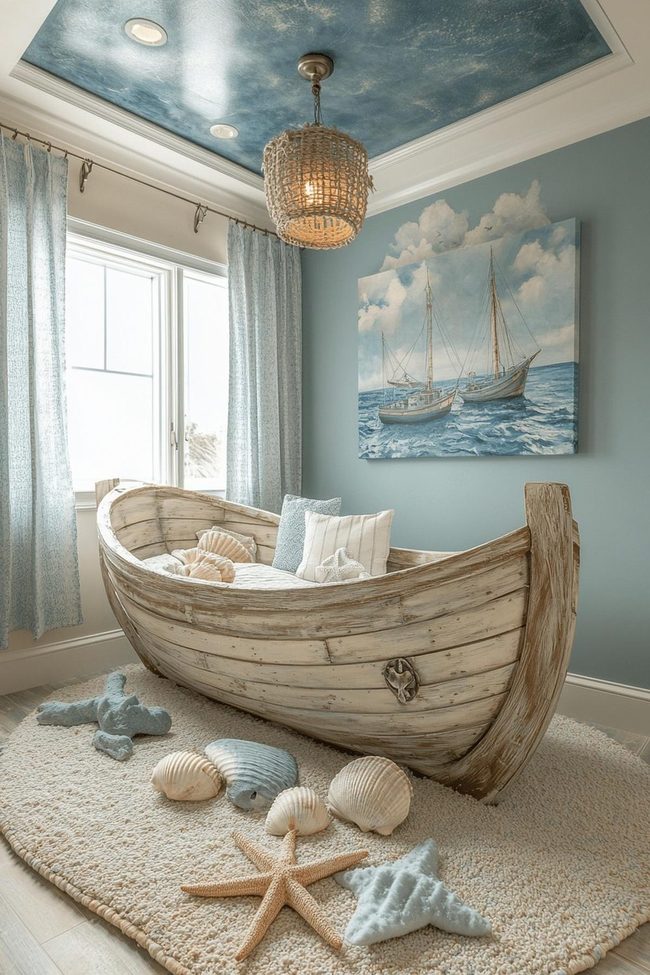 Oceanic Blues Baby Room With Coral Accents